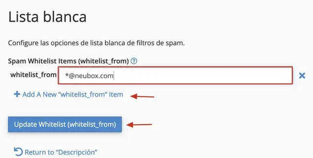 Guardar cambios en la lista blanca