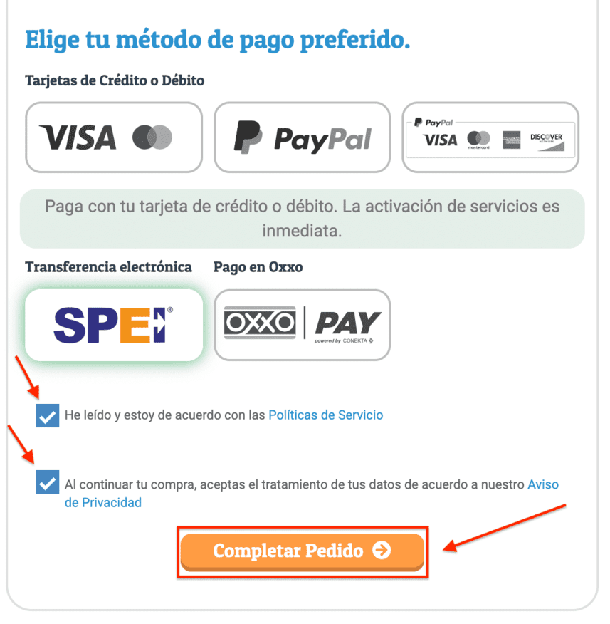 Elige tu Método de Pago