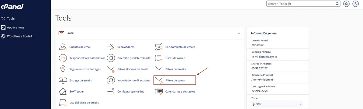 Acceso a filtros de spam en cPanel